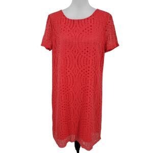 J Crew Dress Womens 12 Lace Keyhole Back Short Sleeve Coral Pink